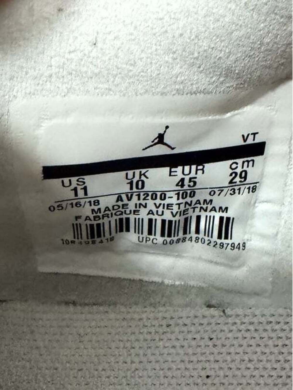 Nike Jordan 88 Racer White Cement Fire Red Mens Size 11 Running Shoes AV1200-100 - Picture 6 of 6